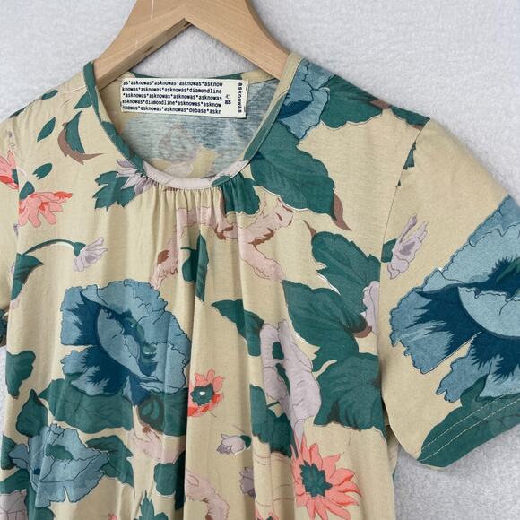 AS KNOW AS Top S Diamond Line Floral Blouse Shirred Short Sleeve Green - Picture 6 of 11